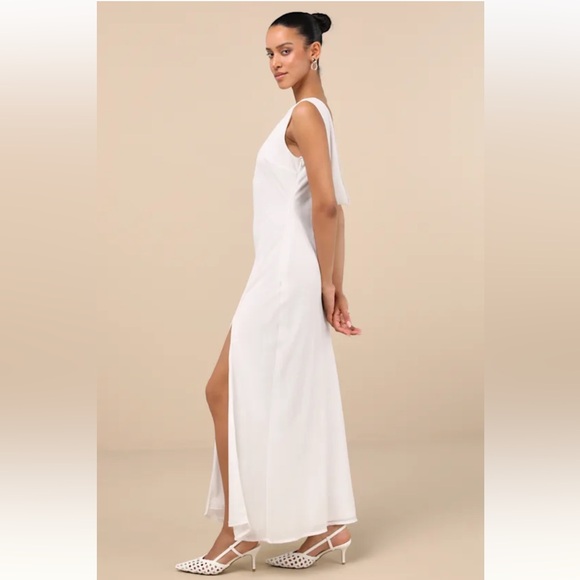 Lulus Yaneli White Boat Neck Cowl Back Maxi Dress Size Medium - Picture 2 of 12